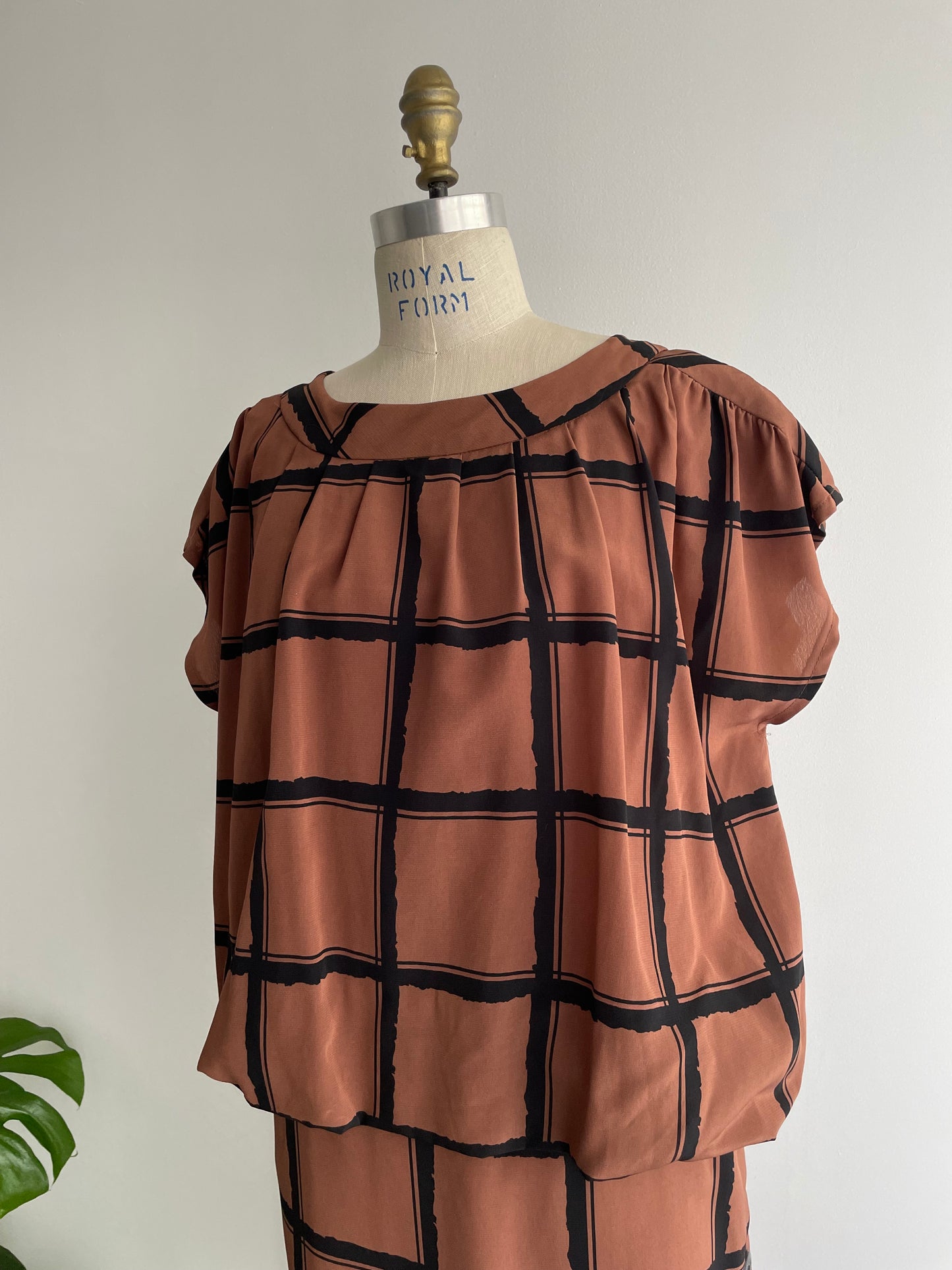 Blouson Grid Dress | 1980s