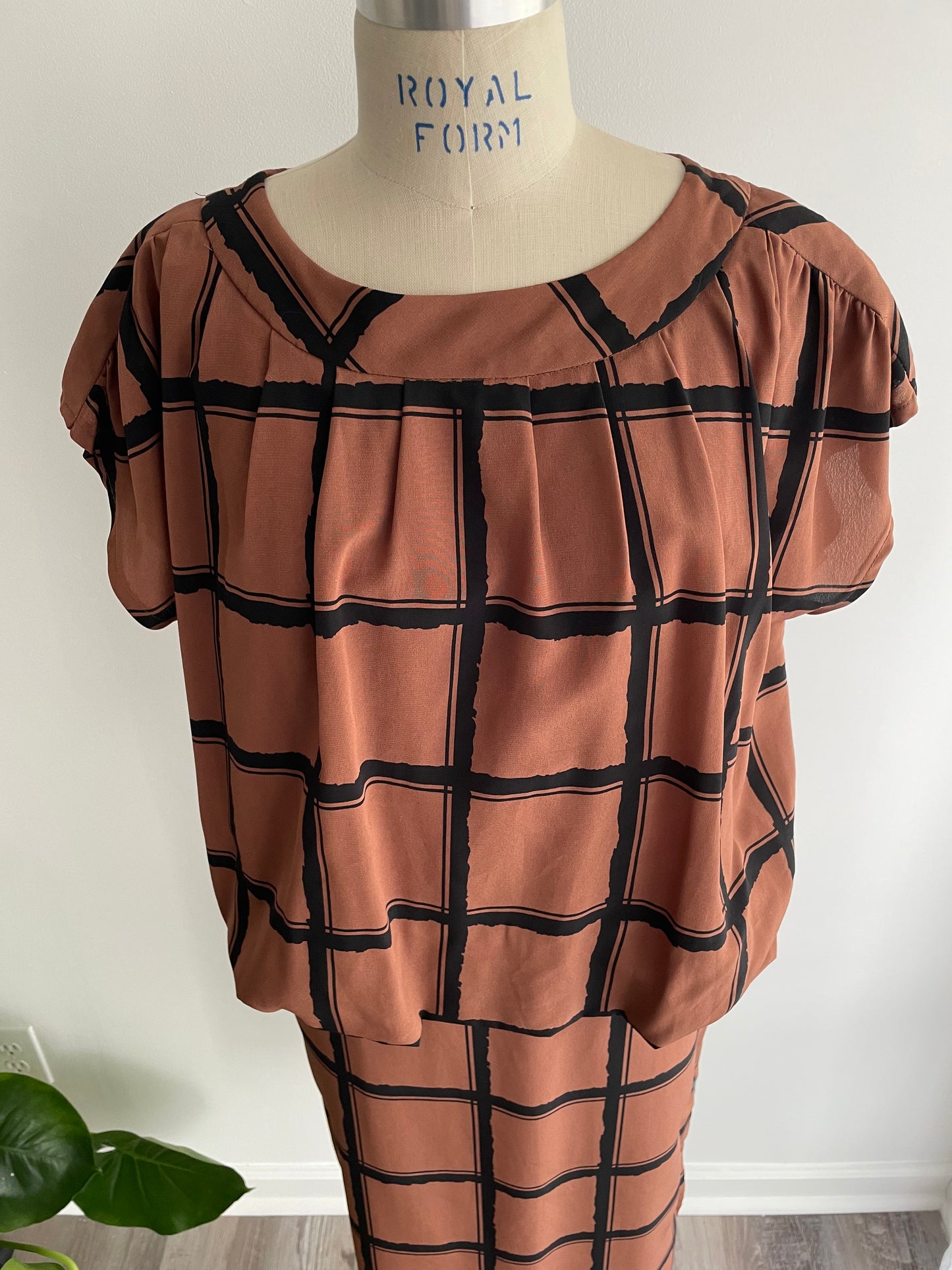 Blouson Grid Dress | 1980s