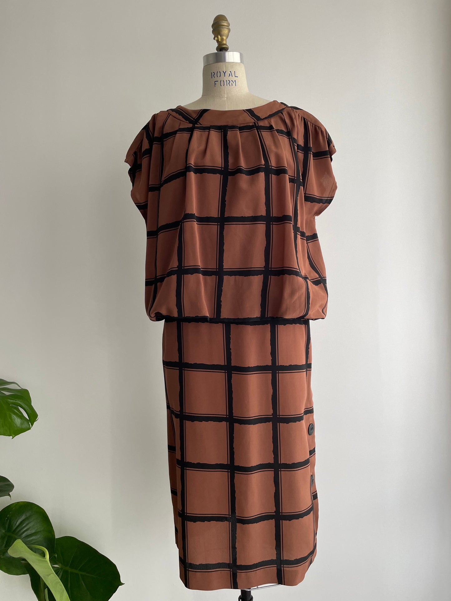 Blouson Grid Dress | 1980s